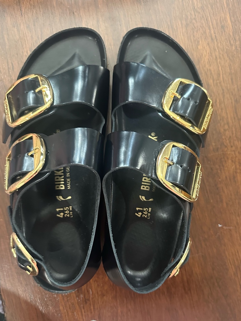 Birkenstock Kids Black Arizona Sandals with Gold Buckles